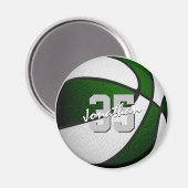 grüne, weiße Basketballmannschaft - personalisiert Magnet (Vorderseite/Rückseite)
