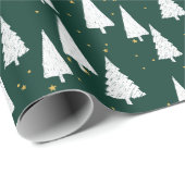 Grüne weiße Bäume Weihnachtsfeiertag Geschenkpapier (Rolleneckpunkt)