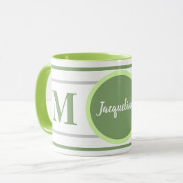 Grüne weiße Bezeichnung für Monogramm Tasse