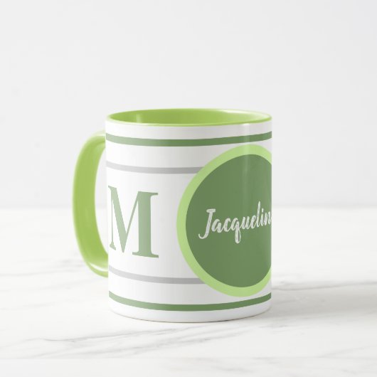 Grüne weiße Bezeichnung für Monogramm Tasse (Vorderseite Links)