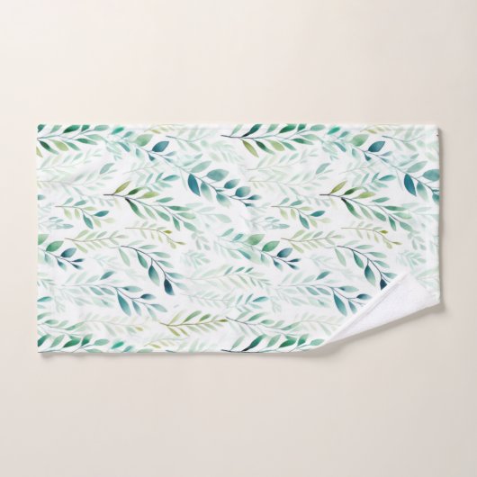 Grüne weiße Blätter Badhandtuch Set (Handtuch)