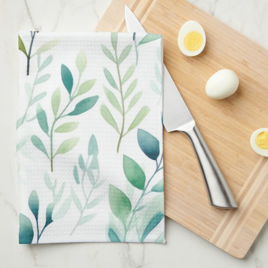 Grüne weiße Blätter Geschirrtuch (Viertel Falte)