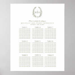Grüne weiße Blätter mit Hochzeitssitzplan Poster