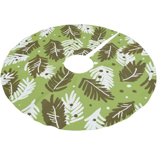 Grüne weiße Blätter: Nadelmuster Polyester Weihnachtsbaumdecke (Schrägansicht)