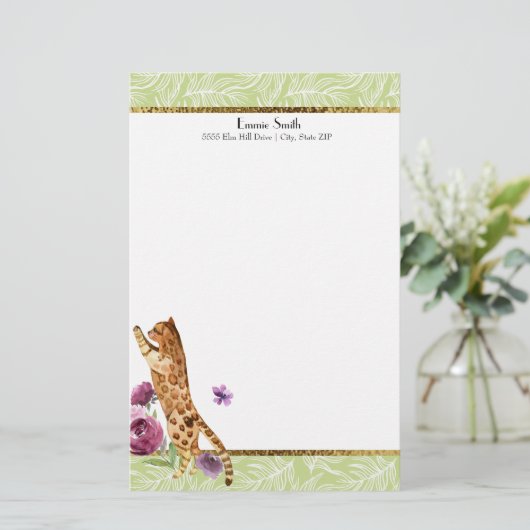 Grüne, weiße Blätter Orangefarbene Katzenviolette Briefpapier (Stehend Vorderseite)