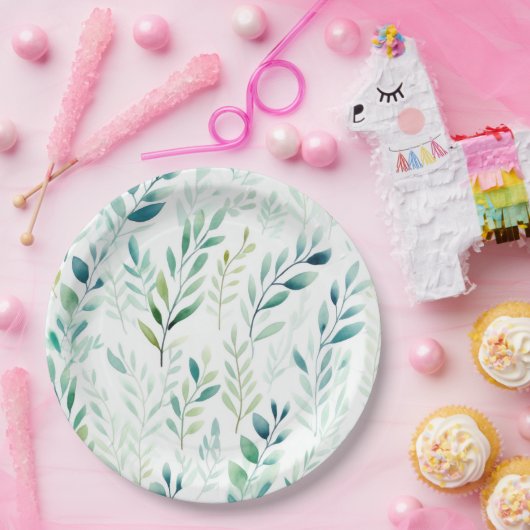 Grüne weiße Blätter Pappteller (Party)