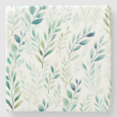 Grüne weiße Blätter Steinuntersetzer (Vorderseite)