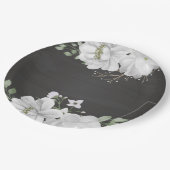 Grüne weiße Blume Blätter schwarz Pappteller (Schrägansicht)