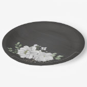 Grüne weiße Blume Blätter schwarz Pappteller (Schrägansicht)