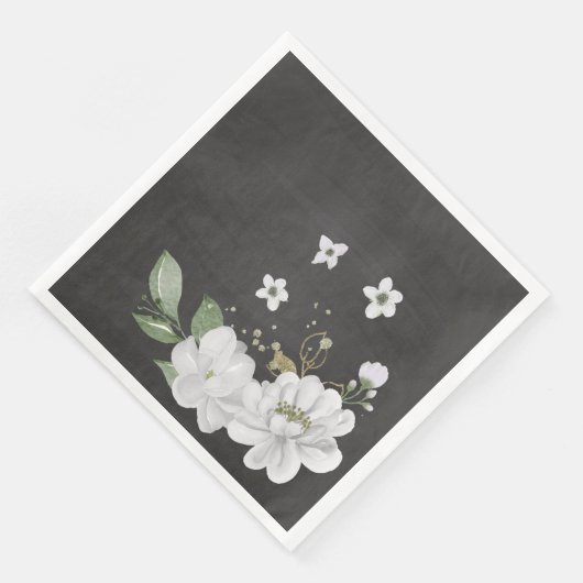 Grüne weiße Blume Blätter schwarz Serviette (Ecke)