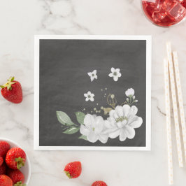 Grüne weiße Blume Blätter schwarz Serviette