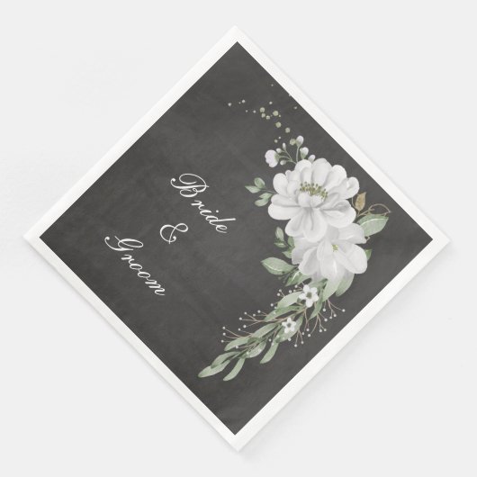 Grüne weiße Blume Blätter schwarz Serviette (Ecke)