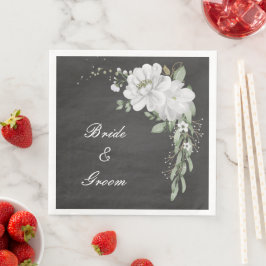 Grüne weiße Blume Blätter schwarz Serviette