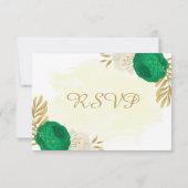 Grüne weiße Blume goldene botanische Mahlzeit RSVP Karte (Rückseite)