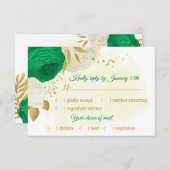 Grüne weiße Blume goldene botanische Mahlzeit RSVP Karte (Vorne/Hinten)