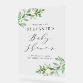 Grüne weiße Blume Graue Babydusche Empfang Acrylschild (Winkel)