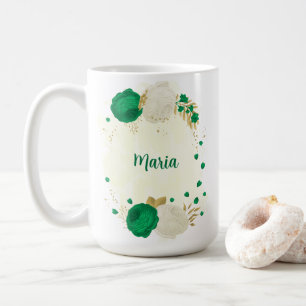grüne weiße Blumen gold botanische Hochzeit Kaffeetasse