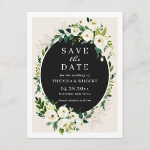 Grüne weiße Blumen-Save-the-Date-Postkarte Postkarte