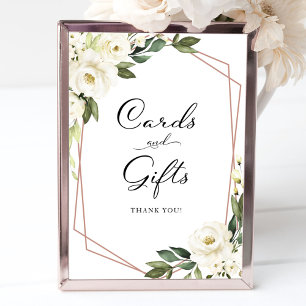 Grüne weiße Blumenkarten und Geschenke Schild