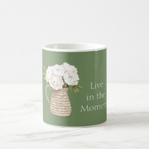 Grüne weiße Blumenkorb-Web-Vase Kaffeetasse