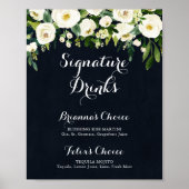 Grüne weiße Blütenblauer Unterschrift Getränke Unt Poster (Vorne)