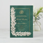 Grüne weiße Blütenchic islamische Hochzeit Einladung (Stehend Vorderseite)