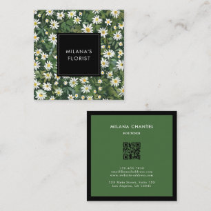 Grüne Weiße Daisy Moderne Boho Blume Florist Quadratische Visitenkarte