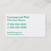 Grüne weiße, einfache, benutzerdefinierte Pilot-Vi Visitenkarte (Rückseite)