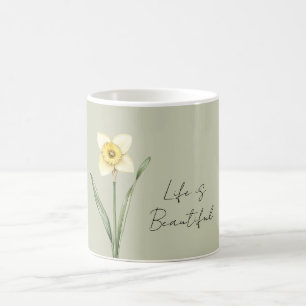 Grüne Weiße Gelbe Narzissenblume Kaffeetasse
