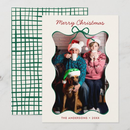 Grüne weiße Hand gezeichnet Wavy Frame Weihnachten (Vorne/Hinten)