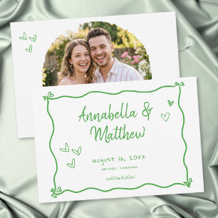 Grüne weiße handgezeichnete Herz Whimsical Foto Save The Date