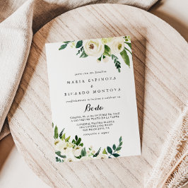 Grüne Weiße Herbstblütenhochzeit Spanisch Einladung