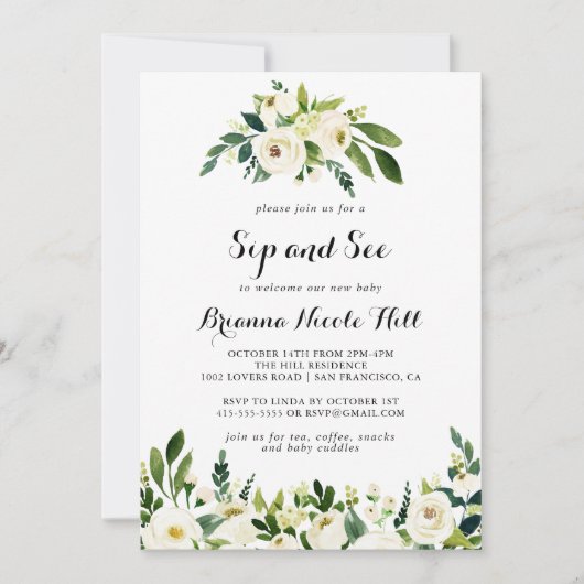 Grüne Weiße Herbstflora Sip and See Einladung (Vorderseite)