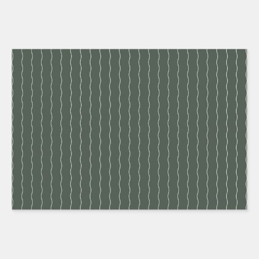 Grüne, weiße Linien und Punkte einfacher Urlaub Geschenkpapier Set (Vorderseite)