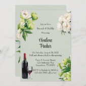 Grüne weiße Peony Elegante Brunch & Bubbly Einladung (Vorne/Hinten)