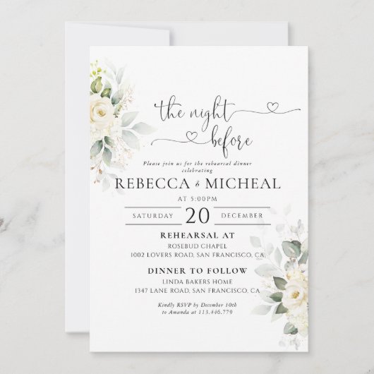 Grüne weiße Rosen die Nacht vor der Einladung (Vorderseite)