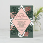 Grüne weiße Rosen-Goldschweizer Käse-Baby-Dusche Einladung (Stehend Vorderseite)