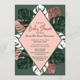 Grüne weiße Rosen-Goldschweizer Käse-Baby-Dusche Einladung