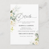 Grüne Weiße Rosen Hochzeitsdetails Begleitkarte (Vorderseite)