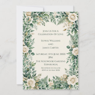 Grüne Weiße Rosen Hochzeitseinladung Einladung