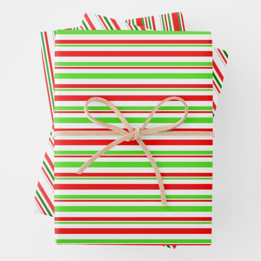 Grüne, weiße, rote Weihnachtslinien Inspiriert Geschenkpapier Set (Beispiel)