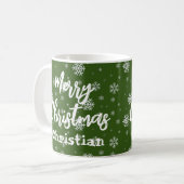 Grüne weiße Schneeflocke Moderne frohe Weihnachten Kaffeetasse (Vorderseite Links)
