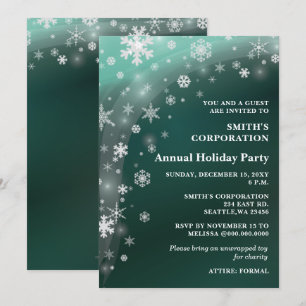 Grüne weiße Schneeflocken Corporate Holiday Party Einladung