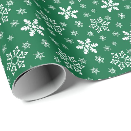 Grüne weiße Schneeflocken Feiertag Weihnachten Geschenkpapier (Rolleneckpunkt)