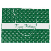Grüne weiße Schneeflocken Happy Holidays Festival Große Geschenktüte (Rückseite)