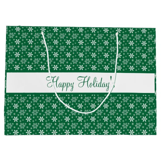 Grüne weiße Schneeflocken Happy Holidays Festival Große Geschenktüte (Rückseite)
