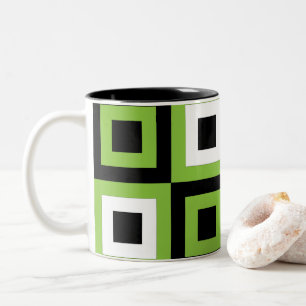 Grüne Weiße Schwarze Quadrate Geometrisch Zweifarbige Tasse