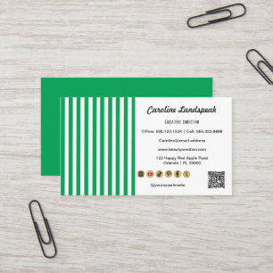 Grüne weiße Streifen & QR-Code & Social-Media-Icon Visitenkarte