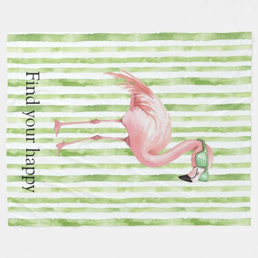 Grüne weiße Streifen rosa Flamingo Fleecedecke (Vorderseite (Horizontal))