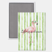 Grüne weiße Streifen rosa Flamingo Magnet (Vorderseite/Rückseite)